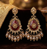 GIVA Imperial Crimson & Gold Chandelier Earrings