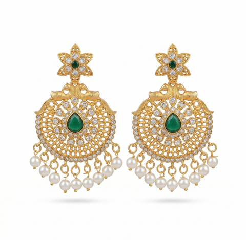 GIVA Regal Chandbali Earrings with Emerald Accents