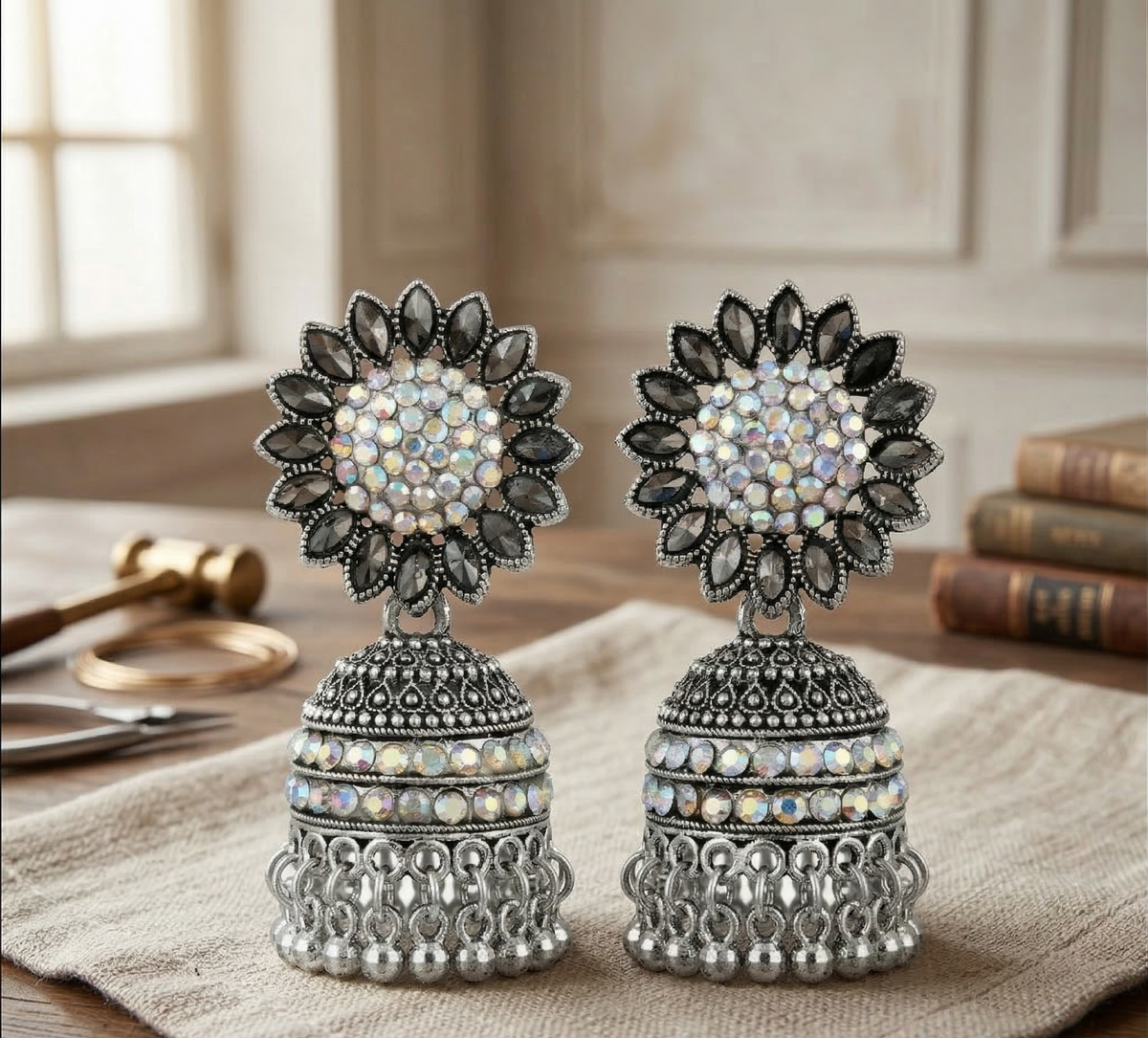GIVA Oxidized Silver Sunflower Jhumka Earrings
