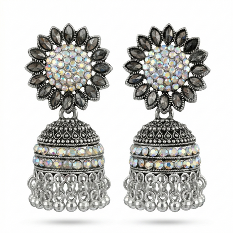 GIVA Oxidized Silver Sunflower Jhumka Earrings