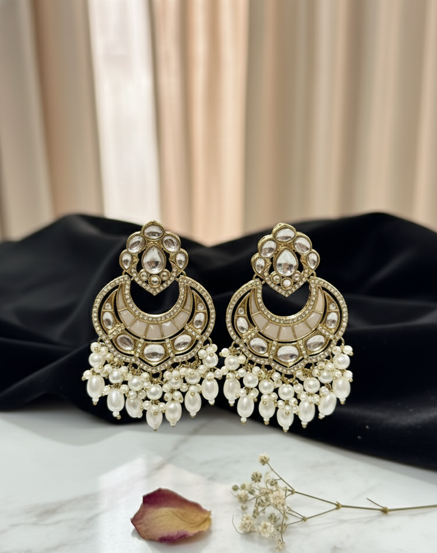 GIVA Ivory Kundan Pearl Chandbali Earrings