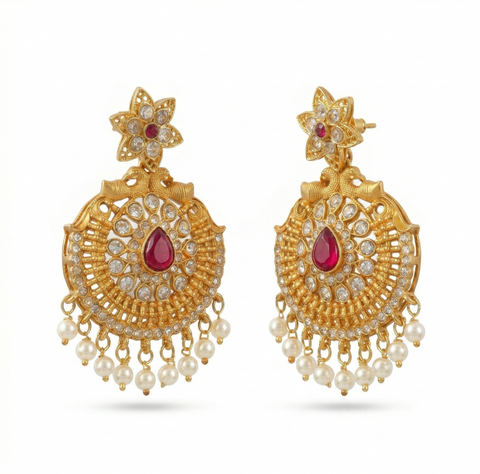 GIVA Regal Chandbali Earrings with Ruby Accents