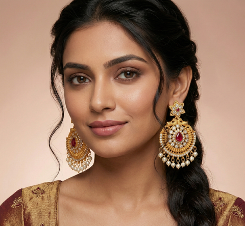 GIVA Regal Chandbali Earrings with Ruby Accents