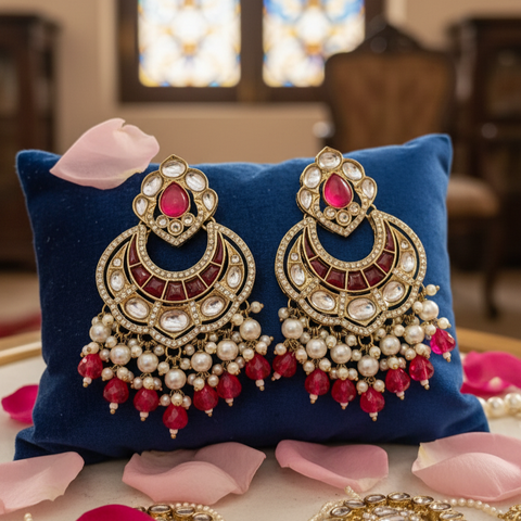 GIVA Royal Ruby Kundan Chandbali Earrings