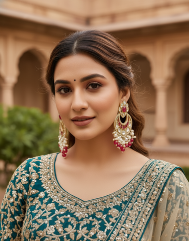 GIVA Royal Ruby Kundan Chandbali Earrings