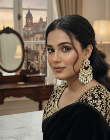 GIVA Ivory Kundan Pearl Chandbali Earrings