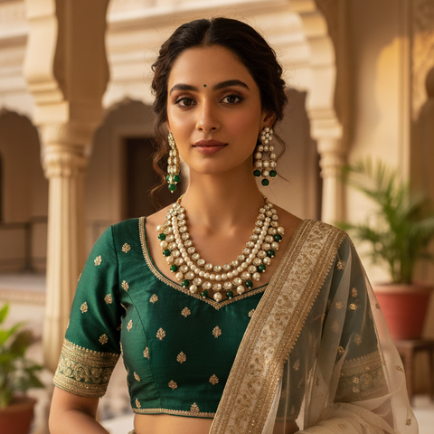 Classic Pearl & Emerald Elegance Set