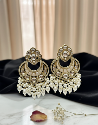 GIVA Ivory Kundan Pearl Chandbali Earrings