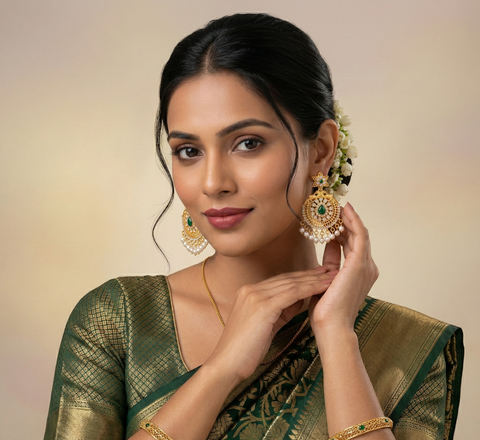 GIVA Regal Chandbali Earrings with Emerald Accents