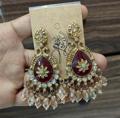 GIVA Imperial Crimson & Gold Chandelier Earrings
