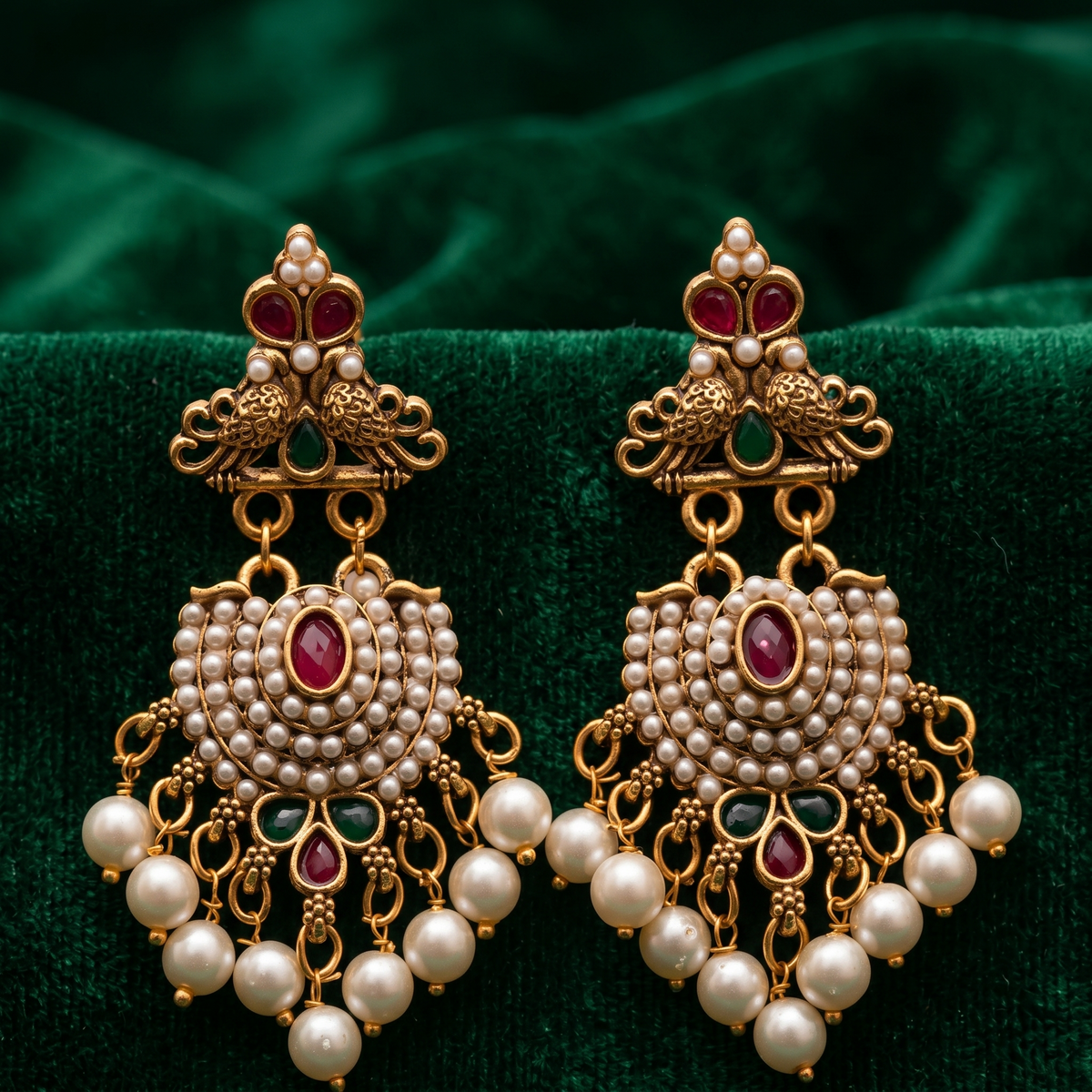 Royal Antique Pearl Chandbali Earrings