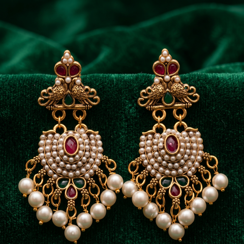 Royal Antique Pearl Chandbali Earrings