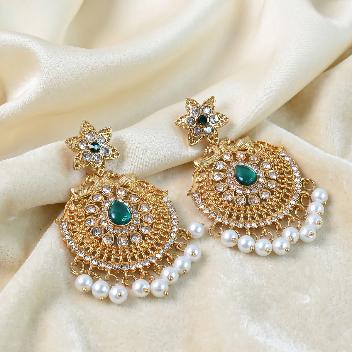 Floral Kundan Pearl Drop Earrings