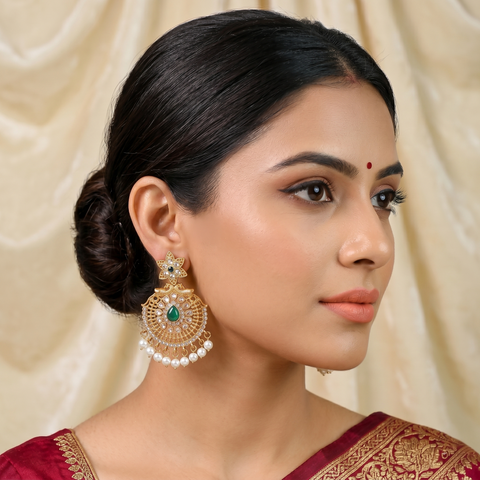 Floral Kundan Pearl Drop Earrings